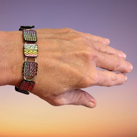 Rainbow Metallic Colorful Artisan Glass Link Bracelet - Picture 6 of 8